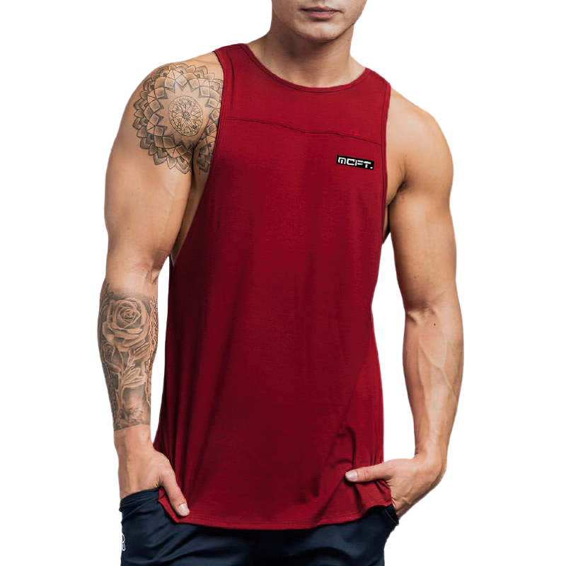 Men's bodybuilding tank top in red, sleeveless design perfect for workouts and casual wear.