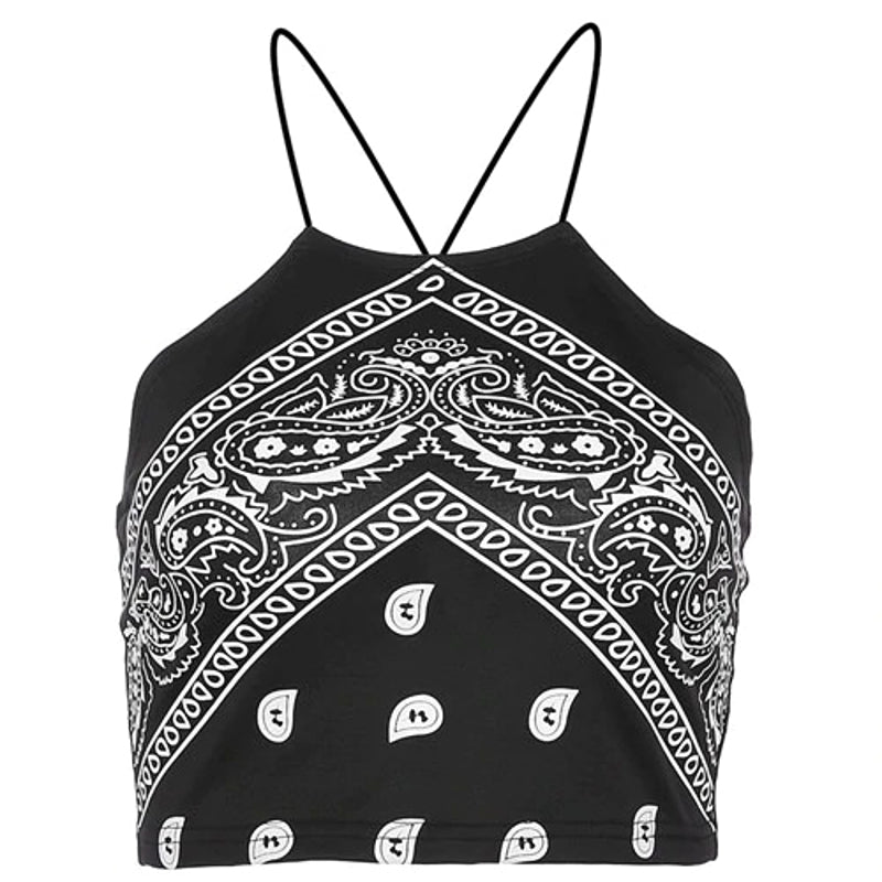Boho Vintage Sleeveless Crop Top for Women / Sexy Printed Backless Tank Top - HARD'N'HEAVY