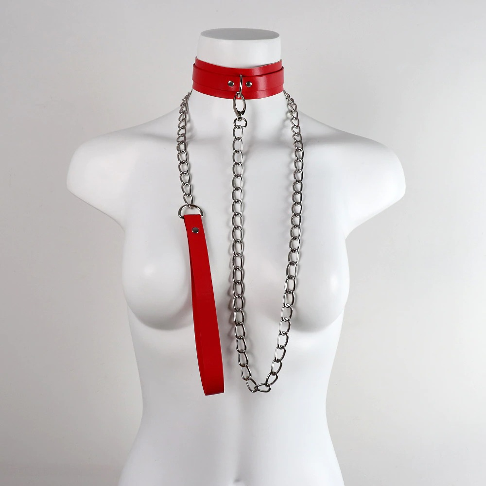 Bondage Cosplay Collar with a Leash / Metal chain with leather loop and carabiner - HARD'N'HEAVY