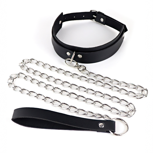 Bondage Cosplay Collar with a Leash / Metal chain with leather loop and carabiner