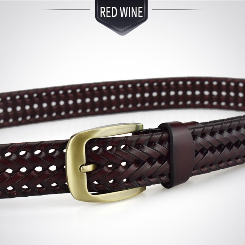 Stylish red wine braided belt for men and women with gold metal buckle, made from quality leather.