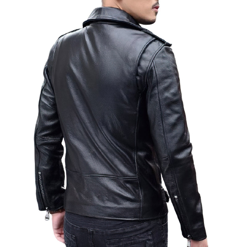 Brand cool Jackets With Genuine Leather / Men's Jacket In Biker Style - HARD'N'HEAVY
