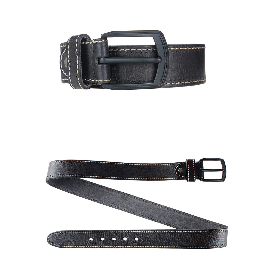 Elegant men's genuine leather belt with matte black pin buckle, available in multiple colors.