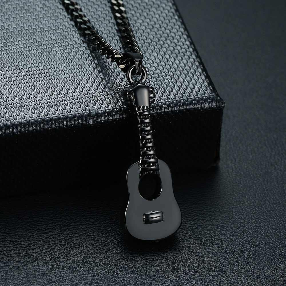 Stylish stainless steel necklace featuring a guitar pendant, perfect casual jewelry for music lovers.