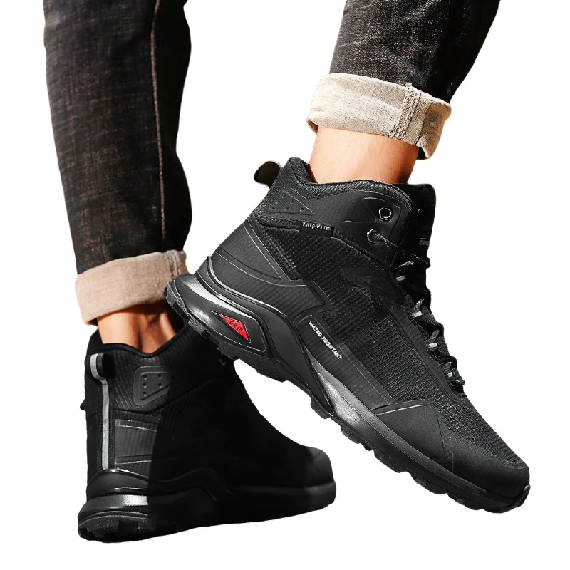Warm men's black snow waterproof boots, perfect for winter adventures and casual outings.