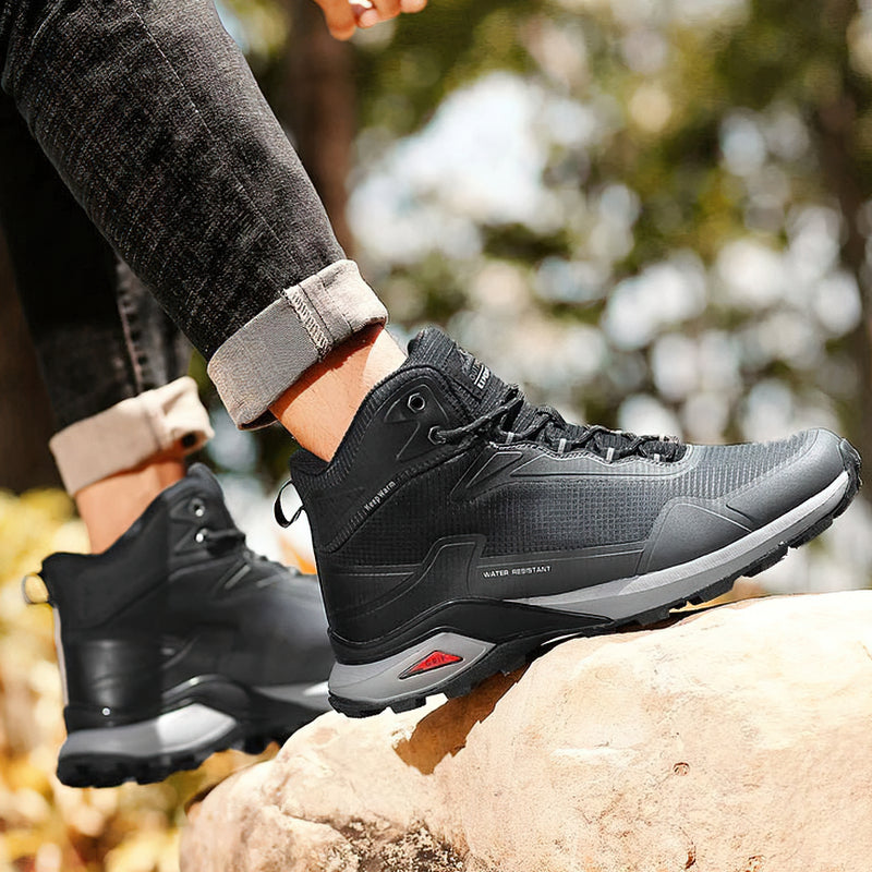 Stylish black waterproof men's boots perfect for winter adventures and outdoor activities.