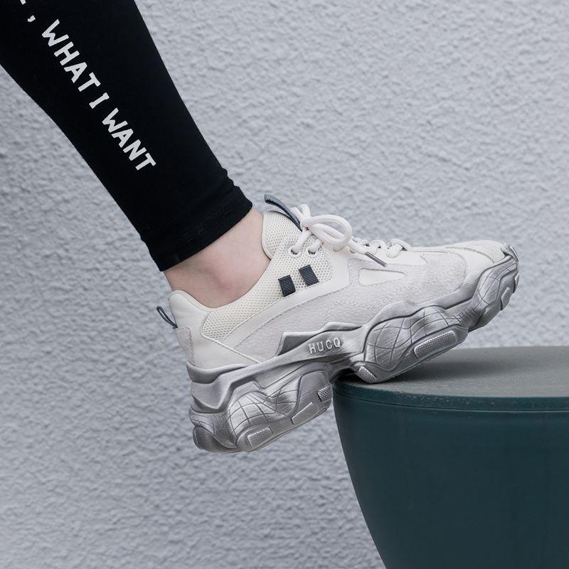 Stylish breathable genuine leather women's sneakers with cool platform, perfect for casual wear and ultimate comfort.