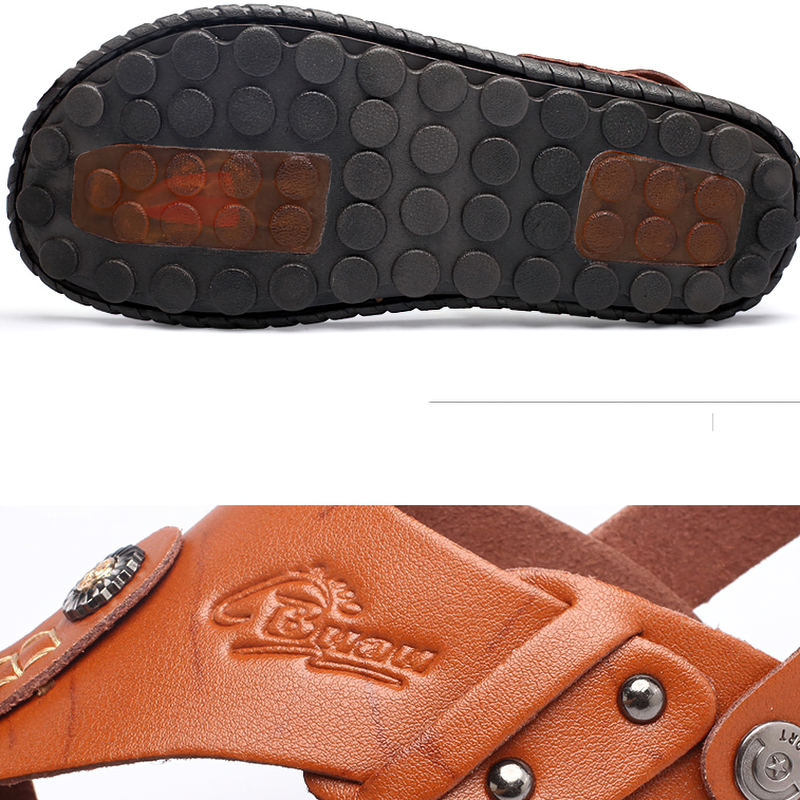 Breathable leather flip-flops sole with rubber grip, perfect for casual summer wear.