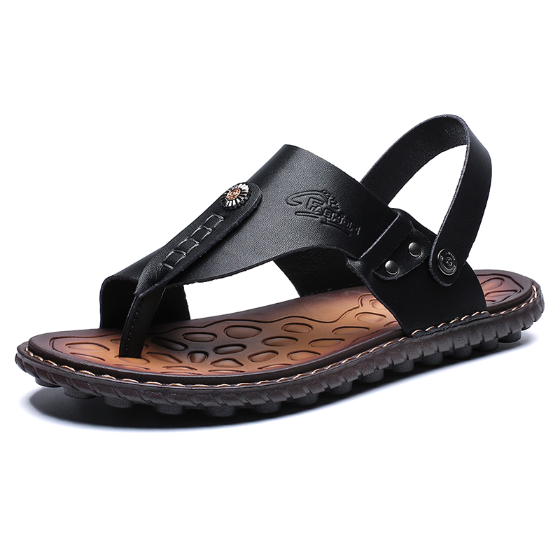 Breathable leather flip-flops sandals for men, perfect casual summer footwear with ankle wrap for comfort and style.