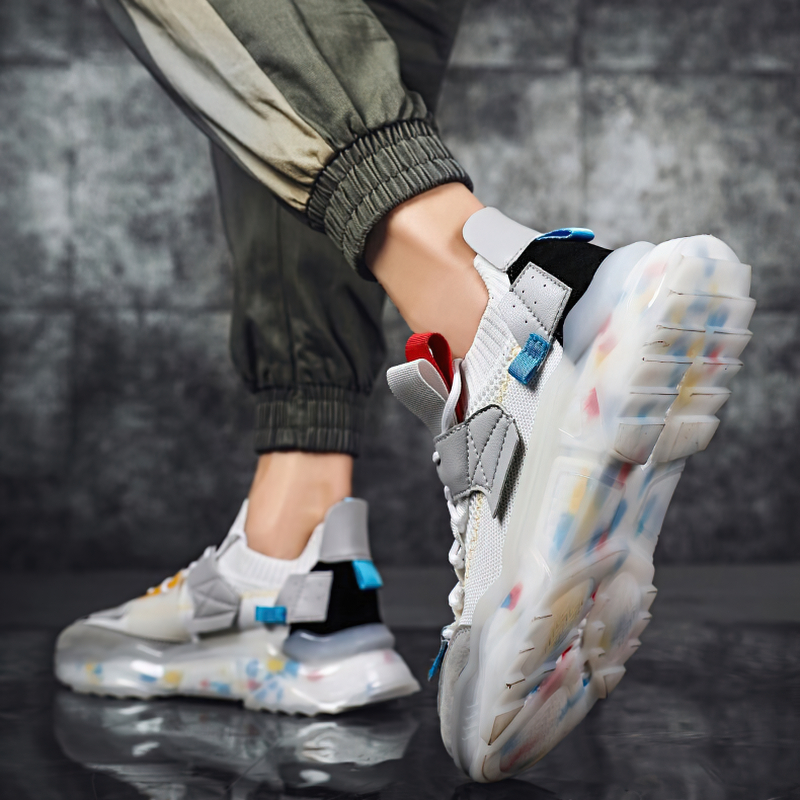 Trendy women's breathable sneakers with a light soft platform, ideal for casual sports and running, showcased in a stylish setting.