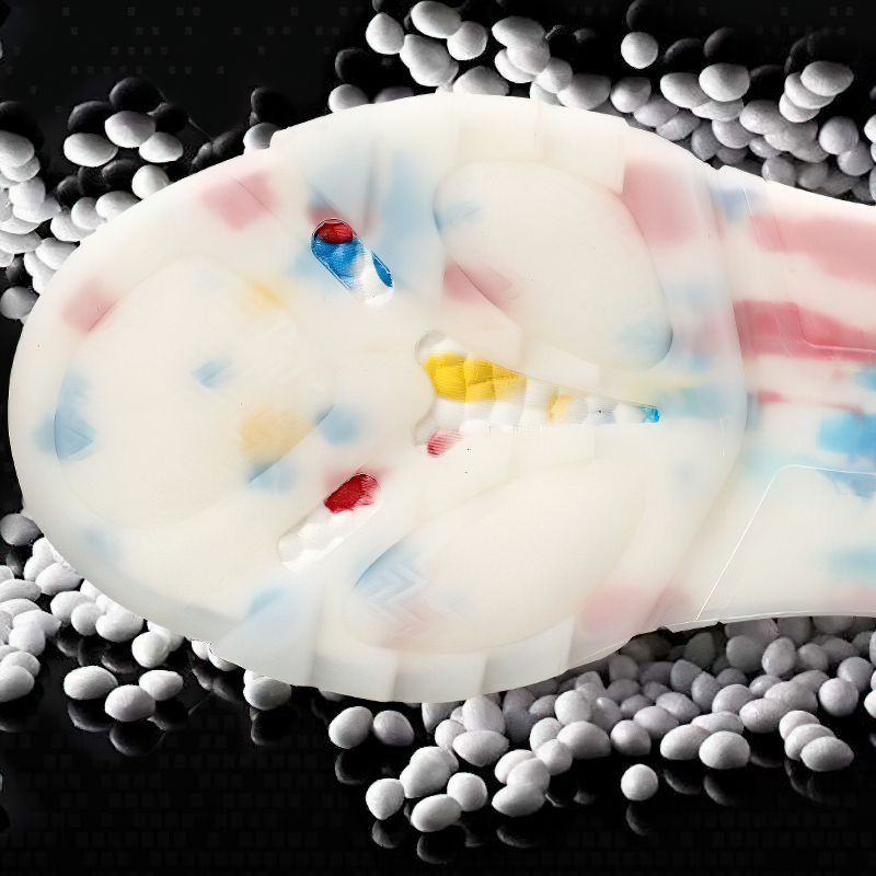 Close-up of breathable sneaker sole showing vibrant design, ideal for sports and running lifestyle.