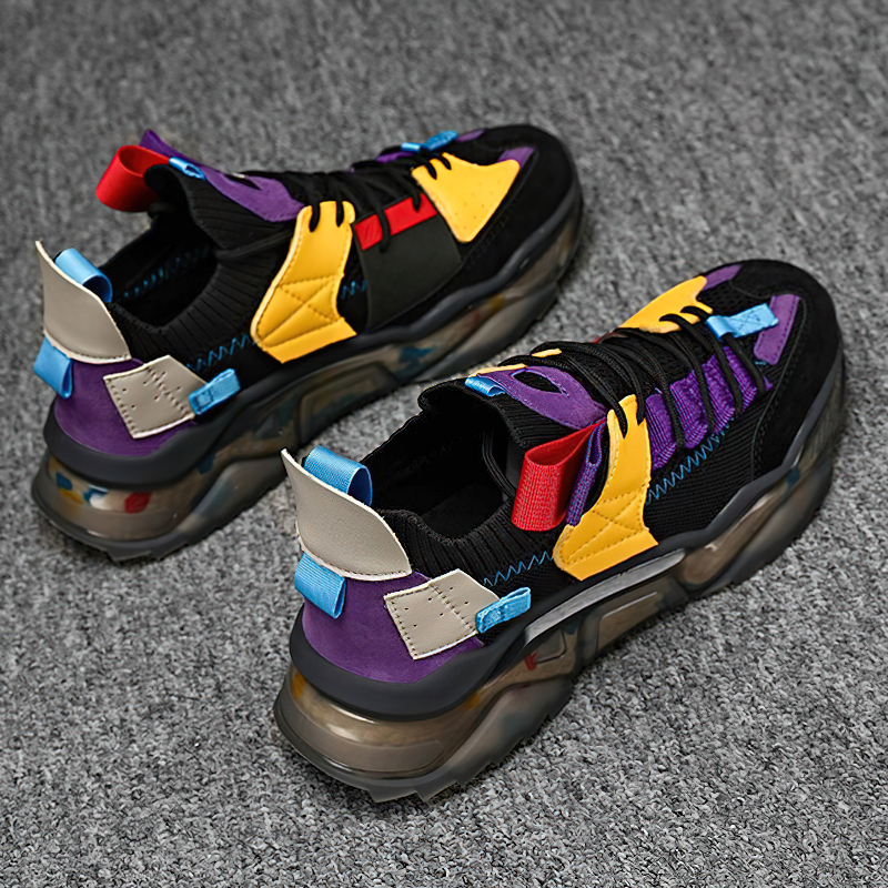 Colorful breathable sneakers with light platform, perfect for running and casual sports activities.