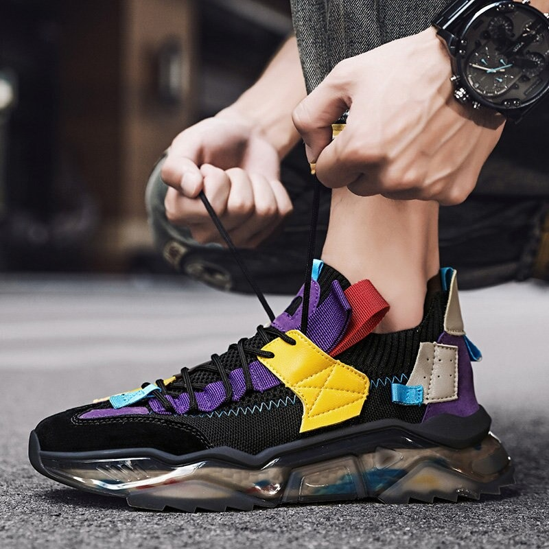 Colorful breathable sneakers with soft platform, perfect for sports and casual wear, showcasing modern styling and lace-up design.