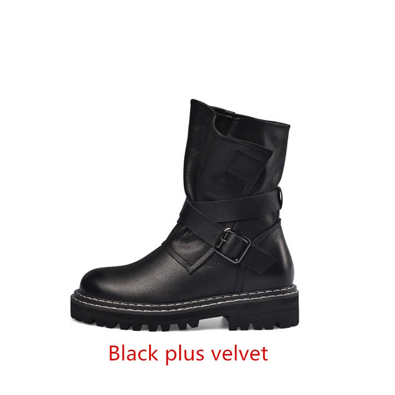 British Style Autumn and Winter Round Head Womens Boots / Solid Color Short Boots in Rock Style - HARD'N'HEAVY
