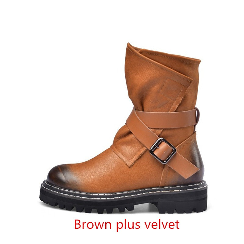 British Style Autumn and Winter Round Head Womens Boots / Solid Color Short Boots in Rock Style - HARD'N'HEAVY