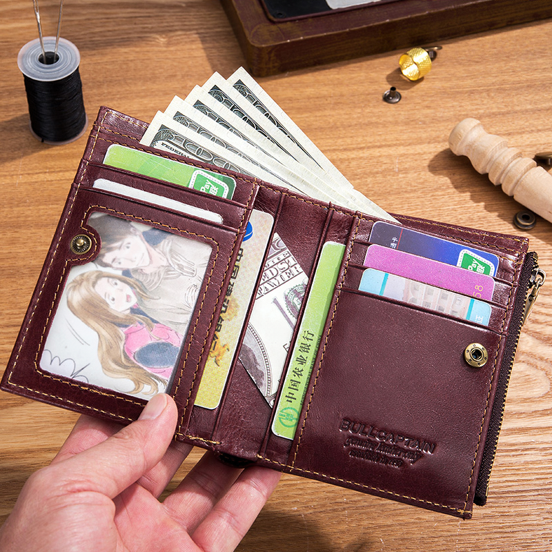 Brown Genuine Leather Tri-Fold Wallet For Men / Alternative Fashion Pocket Card Holder - HARD'N'HEAVY
