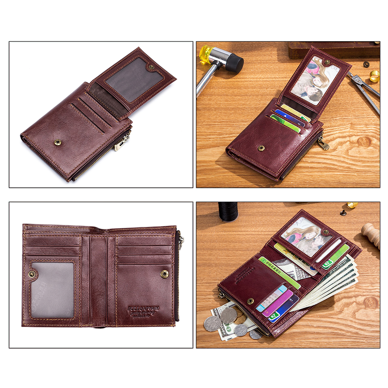 Brown Genuine Leather Tri-Fold Wallet For Men / Alternative Fashion Pocket Card Holder - HARD'N'HEAVY