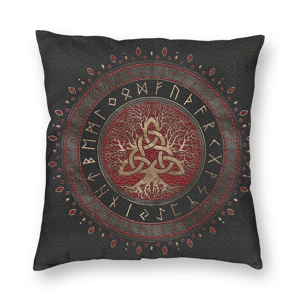 Brown Pillow Case Tree Of Life With Triquetra / Decoration Pillow with symbols of Vikings Valhalla #3 - HARD'N'HEAVY