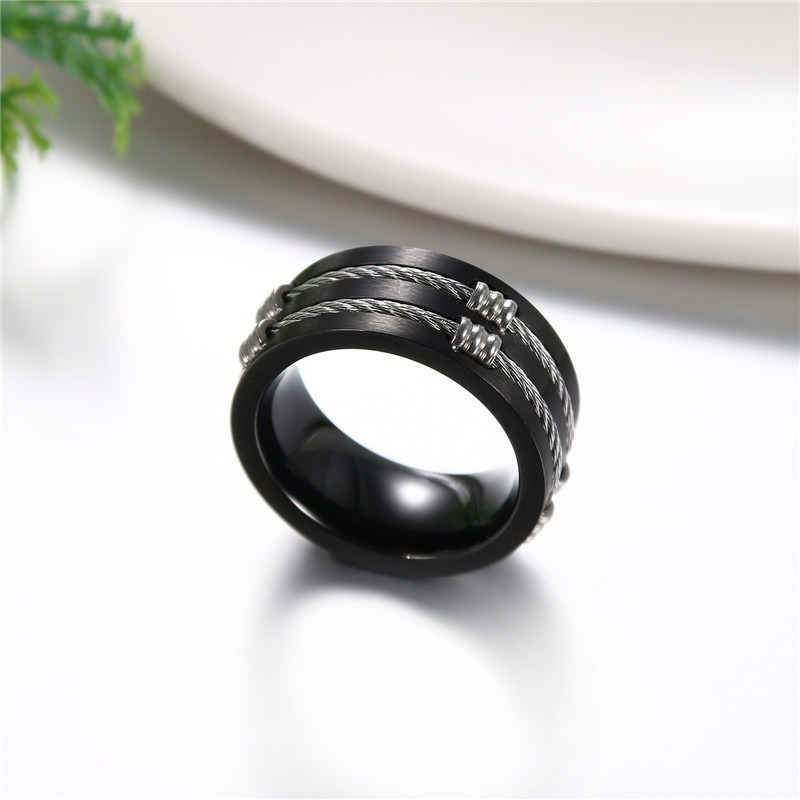 Brushed 316L stainless steel unisex ring with cable wire design, perfect alternative jewelry for any personality.