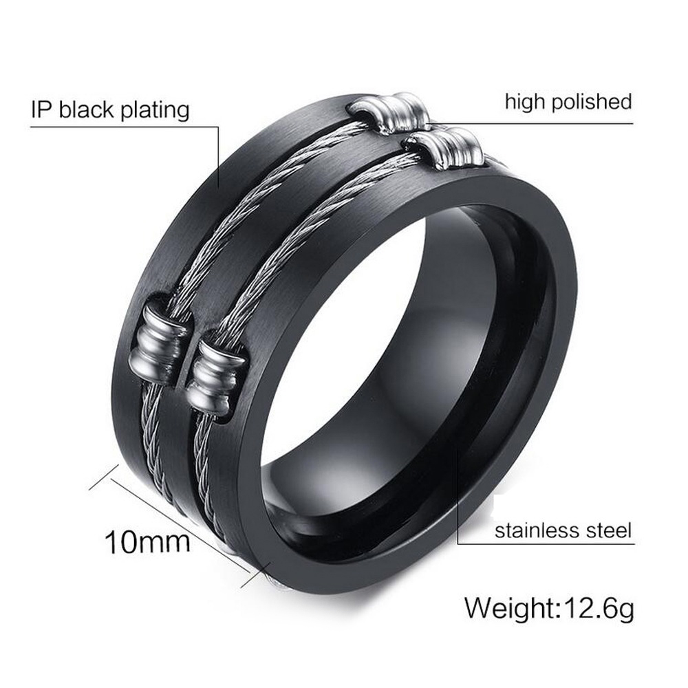 Brushed 316L Stainless Steel Unisex Rings With Cable Wire / Men's And Women's Alternative Jewelry - HARD'N'HEAVY