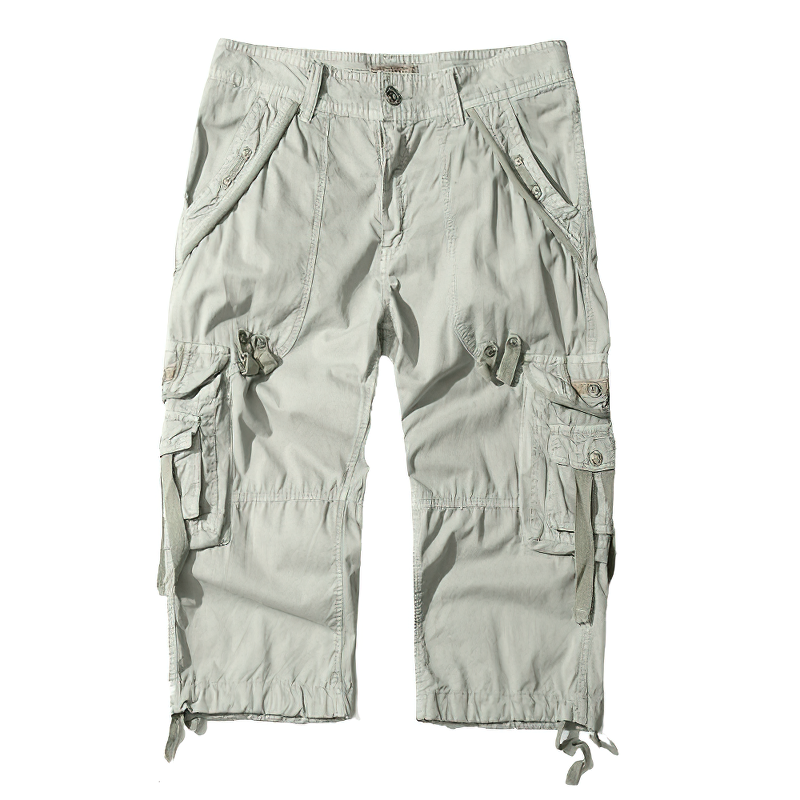 Cool light gray camouflage loose cargo shorts for men, perfect for outdoor activities and summer adventures.