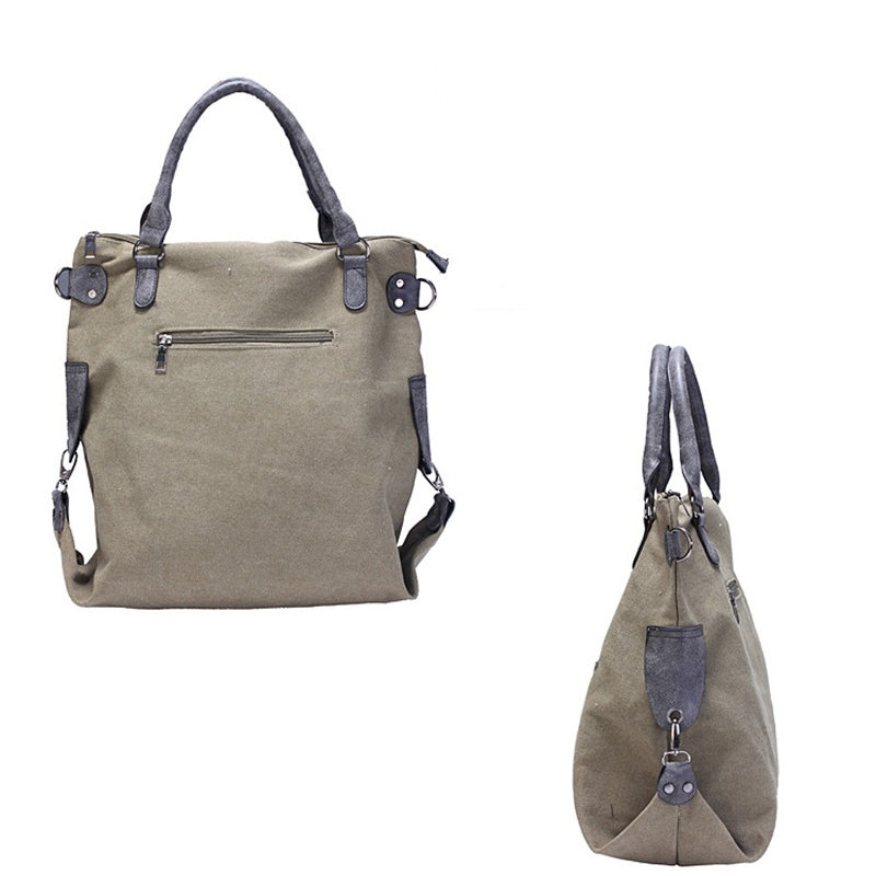 Canvas Women Shoulder Bag with Star on Front / Large Capacity Matte Leather Vintage Style Women Bag - HARD'N'HEAVY