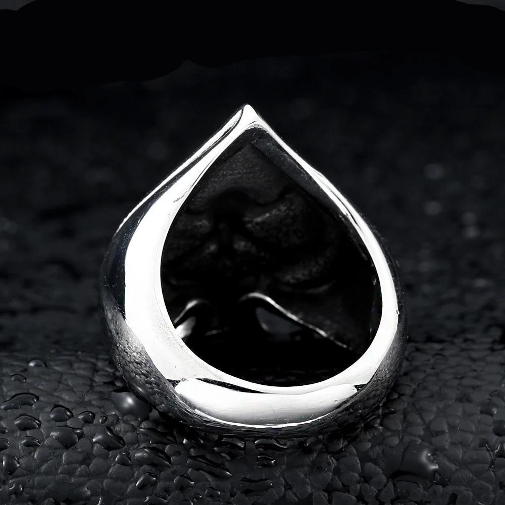 Retro Card Cross Skull Ring in sleek stainless steel, featuring a unique teardrop shape and edgy design for unisex rock style.