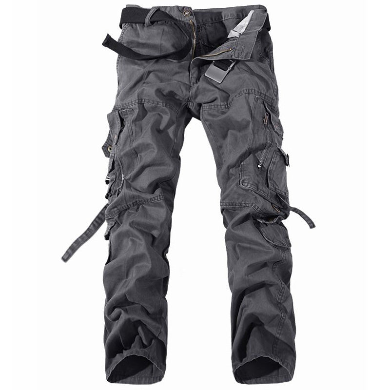Men's cargo pants in gray with multiple pockets for utility and style, perfect for casual wear and outdoor activities.