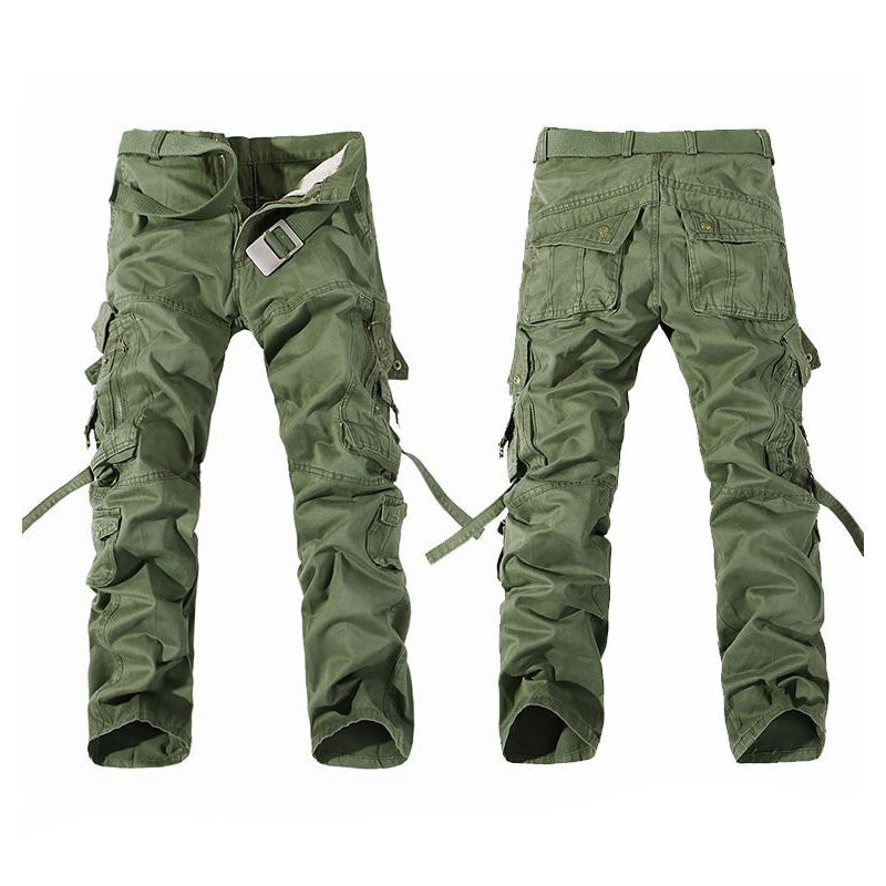Army green cargo pants for men with multiple pockets, perfect for casual and military-style outfits.