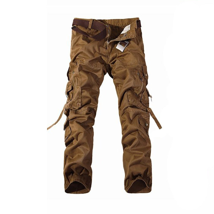 Stylish army green cargo pants for men with multiple pockets, perfect for casual or tactical wear.