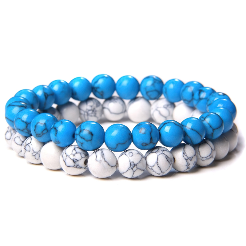 Casual unisex bracelet featuring blue and white natural beads, a stylish accessory for alternative fashion lovers.