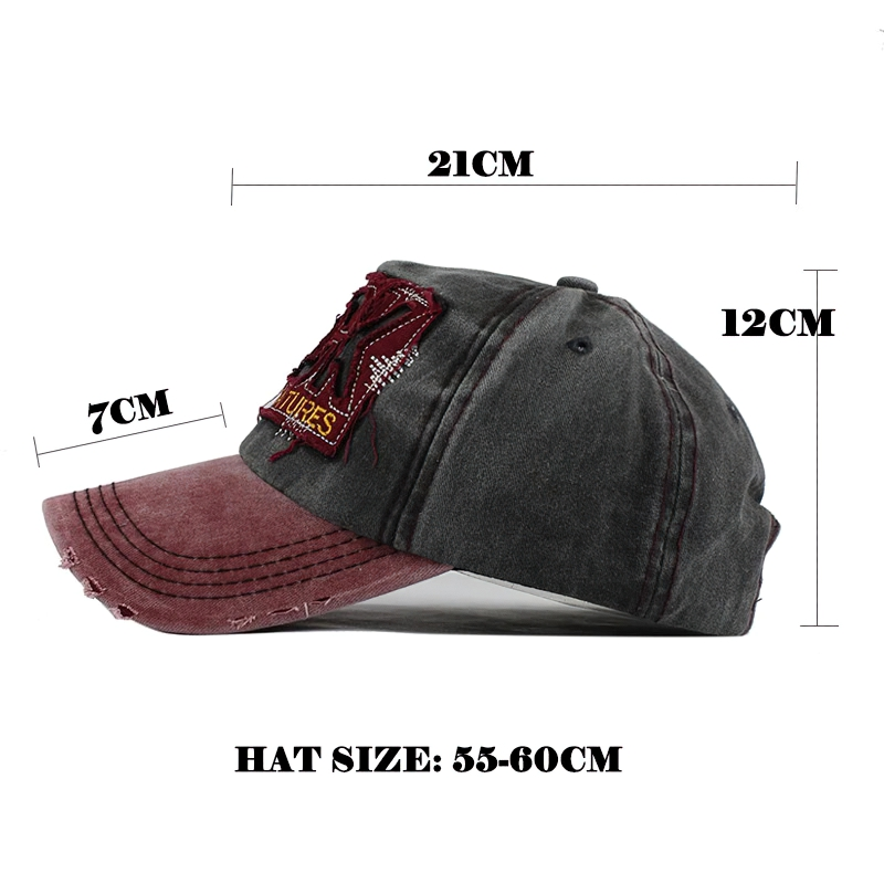 Casual baseball cap with stylish embroidery, dimensions 21cm x 12cm x 7cm, suitable hat size 55-60cm.