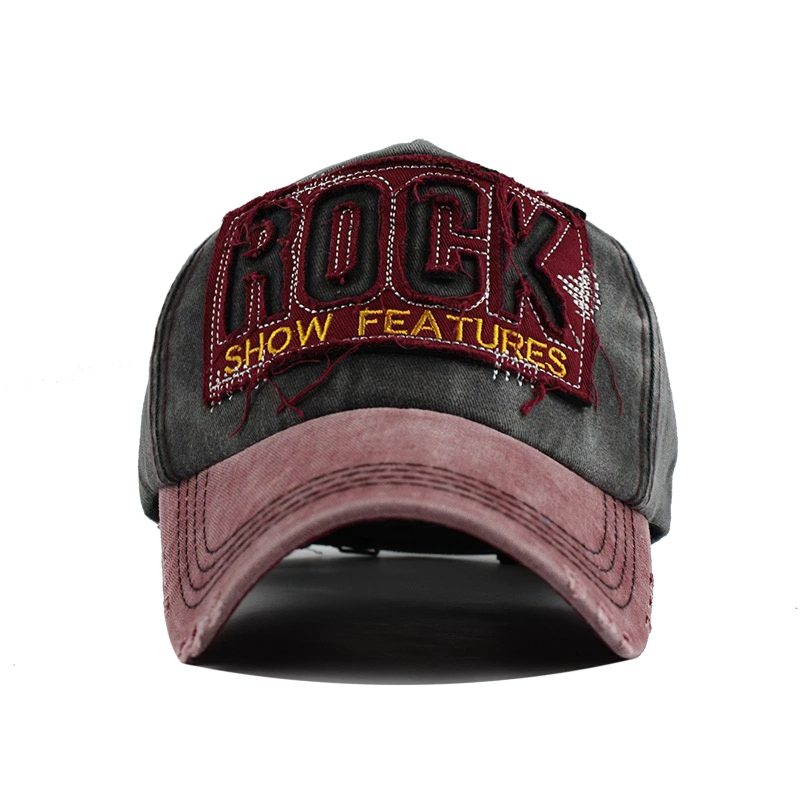 Casual unisex baseball cap with stylish rock embroidery and distressed details, perfect for modern outdoor looks.