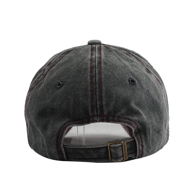 Back view of a casual gray baseball cap featuring stylish embroidery and a snapback closure, perfect for a rock-inspired look.