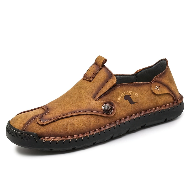 Stylish men's slip-on loafers in brown PU leather with flexible soles for maximum comfort.