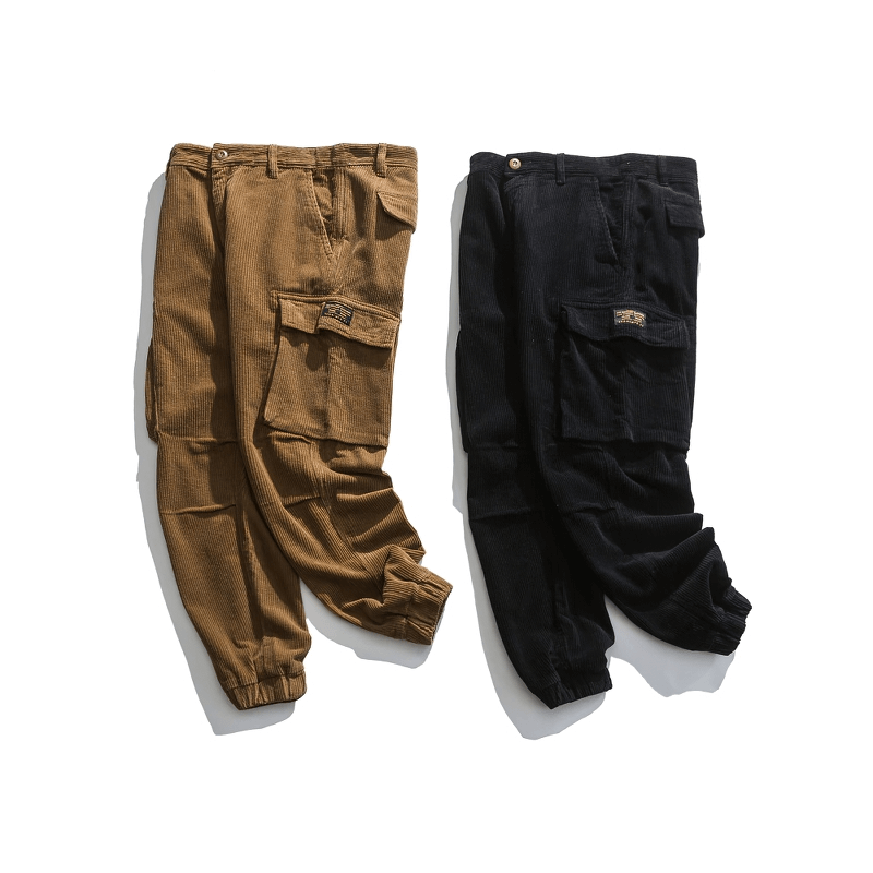 Casual Corduroy Cargo Pants in Two Colors / Stylish Male Trousers with Big Pockets