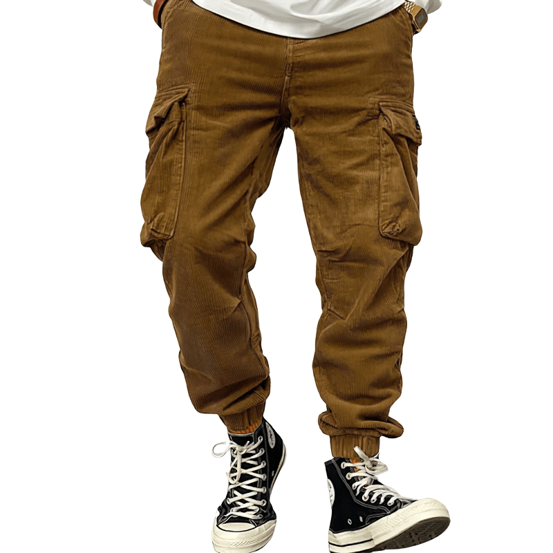 Casual Corduroy Cargo Pants in Two Colors / Stylish Male Trousers with Big Pockets