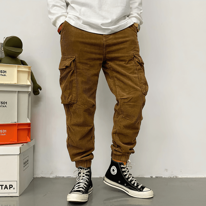 Casual Corduroy Cargo Pants in Two Colors / Stylish Male Trousers with Big Pockets