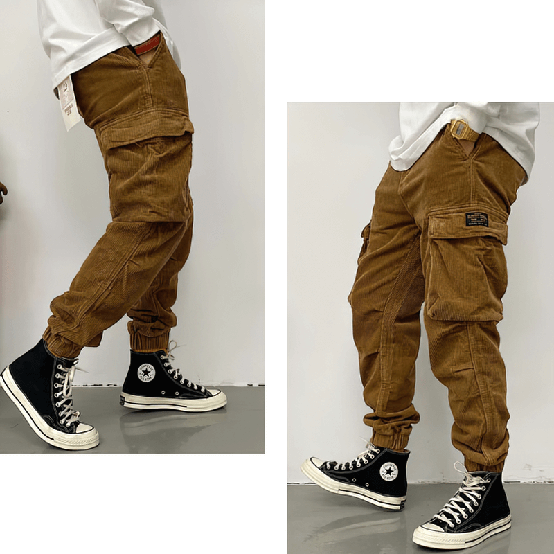 Casual Corduroy Cargo Pants in Two Colors / Stylish Male Trousers with Big Pockets