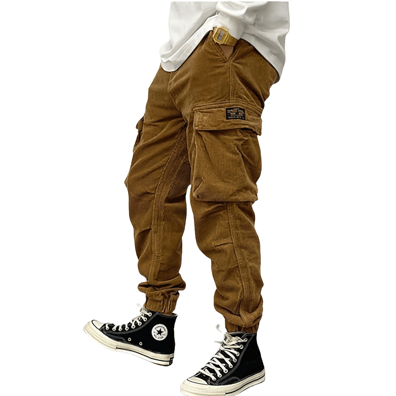 Casual Corduroy Cargo Pants in Two Colors / Stylish Male Trousers with Big Pockets