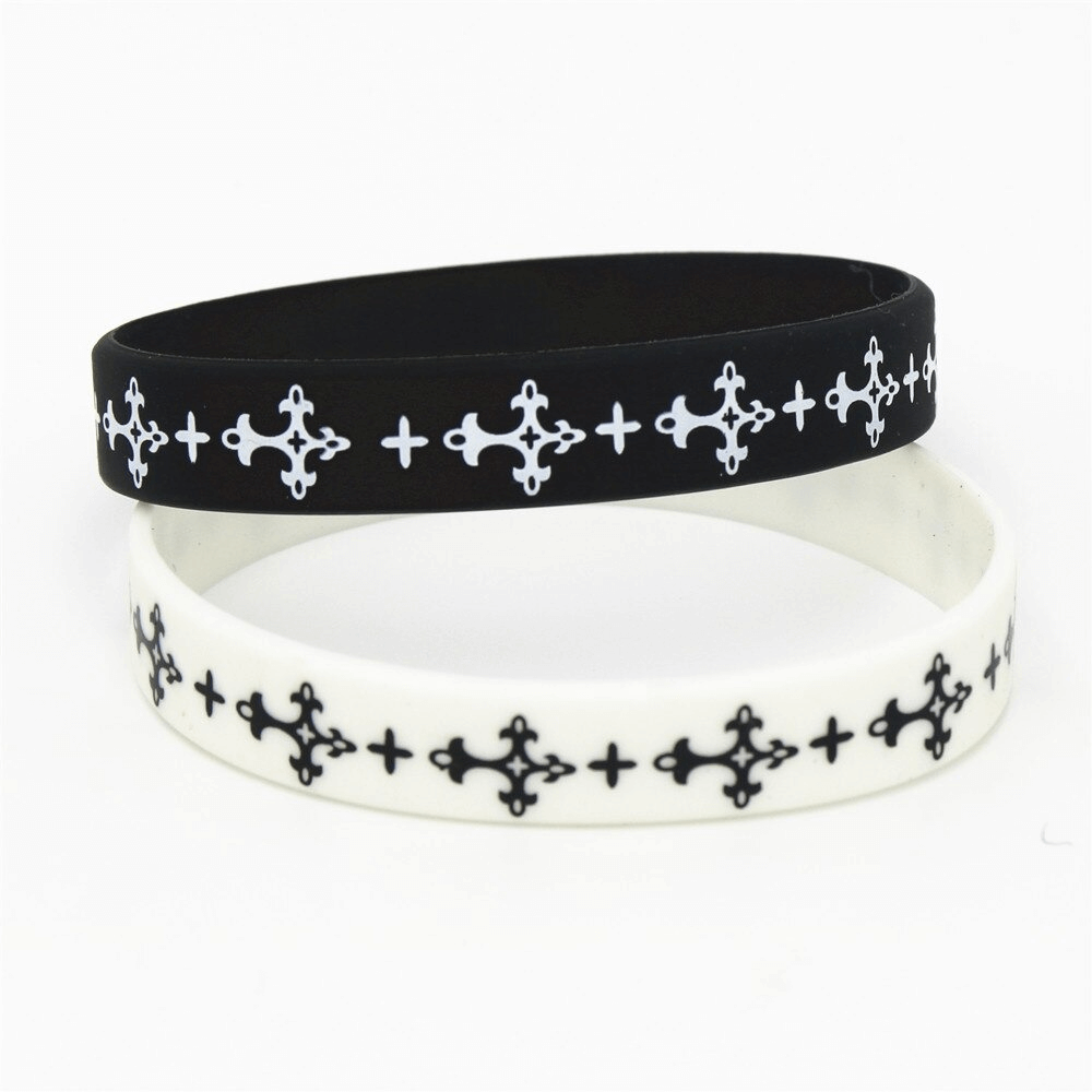 Casual Cross Silicone Fashion Wristband / Black and White Sports Rubber Bracelets