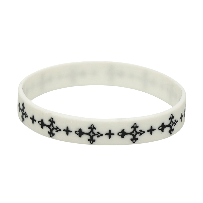 Black and white silicone wristband featuring a stylish pattern, perfect for sports and casual outfits.