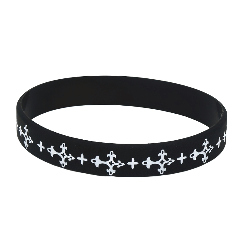 Black and white casual silicone wristband for sports, stylish rubber accessory for a trendy look.