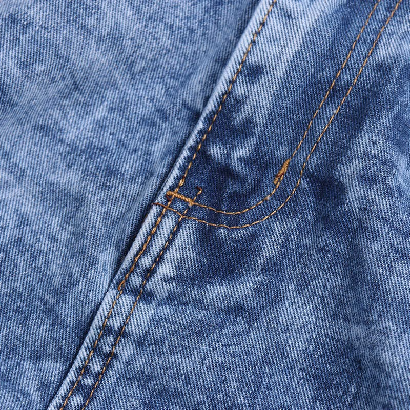 Close-up of casual denim shorts fabric texture, showcasing stitching and detailing for women's fashion.
