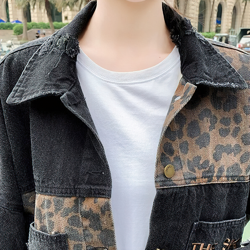 Casual Female Denim Jacket With Leopard Embroidery / Alternative Women's Clothing - HARD'N'HEAVY