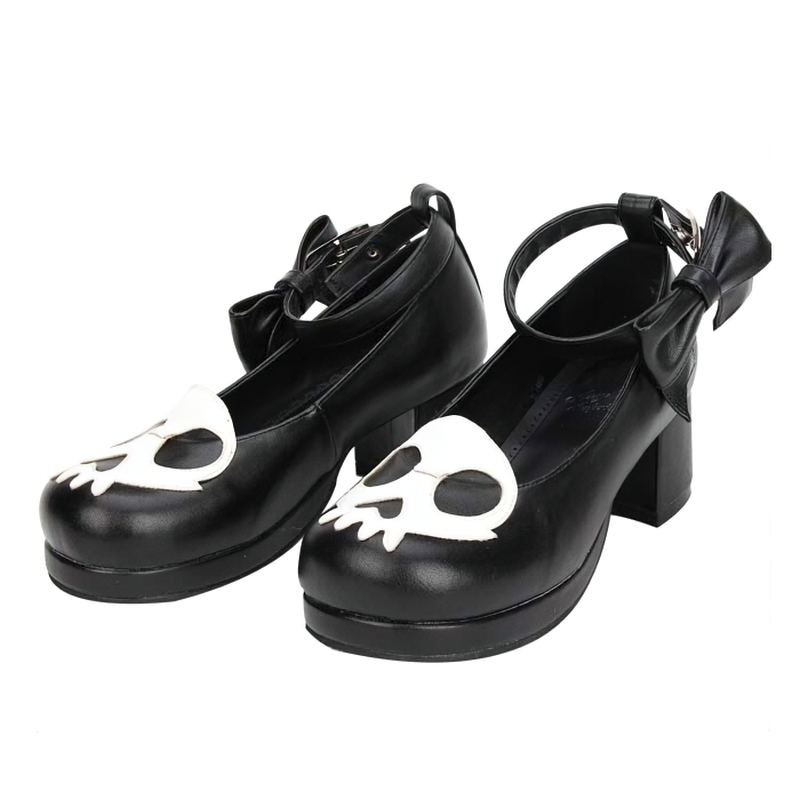 Casual Gothic Women Shoes Of Heel Round And Skull Embroidery / Alternative Fashion - HARD'N'HEAVY