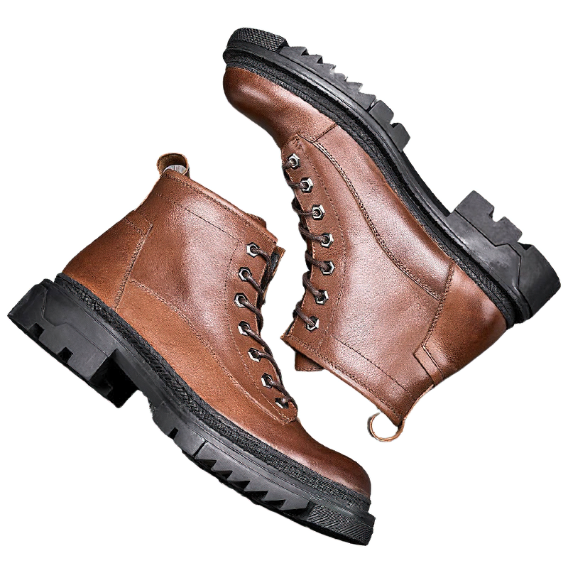 Stylish men's high boots made of genuine leather with thick heels and laces, perfect for casual modern wear.