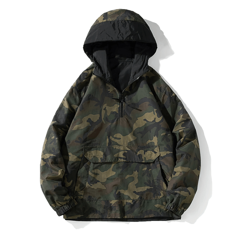Stylish men's camo hoodie with pockets and modern design, perfect for casual wear and outdoor activities.