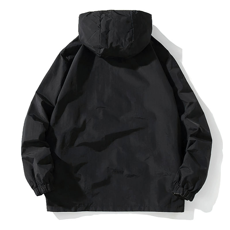 Men's casual loose hoodie with pockets, stylish black design, perfect for a relaxed wardrobe.