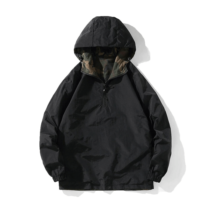 Stylish casual men's loose hoodie in black with hood, featuring a modern design and pockets for everyday comfort.